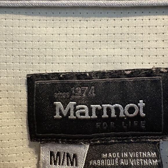 Marmot Pullover Mens Medium Gray Hooded Lightweight Anorak Jacket Mountain Print - Picture 2 of 16